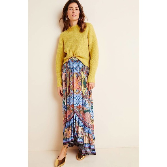 Bhanuni by Jyoti Anthropologie Allaire Hi Lo Peasant Maxi Skirt Size 10 Paisley